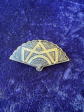 Vintage Damascene Fan brooch pin 18K - 22K real gold foil